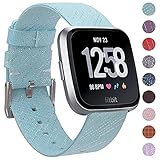 EZCO Compatible Fitbit Versa Bands, Woven Fabric Breathable Watch Strap Quick Release Replacement Wristband Accessories Compatible Fitbit Versa Smart Watch Women Man, Aqua