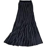 ebossy Women's Fall Winter High Wasit Ankle Length Velvet Maxi Long Pleated Skirt