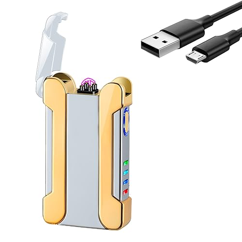 YOZWOO Electric Lighter Rechargeable USB Lighter Double Arc Lighter Plasma Lighter Windproof Flameless Cool Lighter with Projection Design Ligter for Candles, Incense, Camping (Silver)