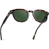 WearMe Pro - Men's Retro Round Oval Polarized Sunglasses, Lightweight Acetate Frame, UV Protection, Metal Core Design
