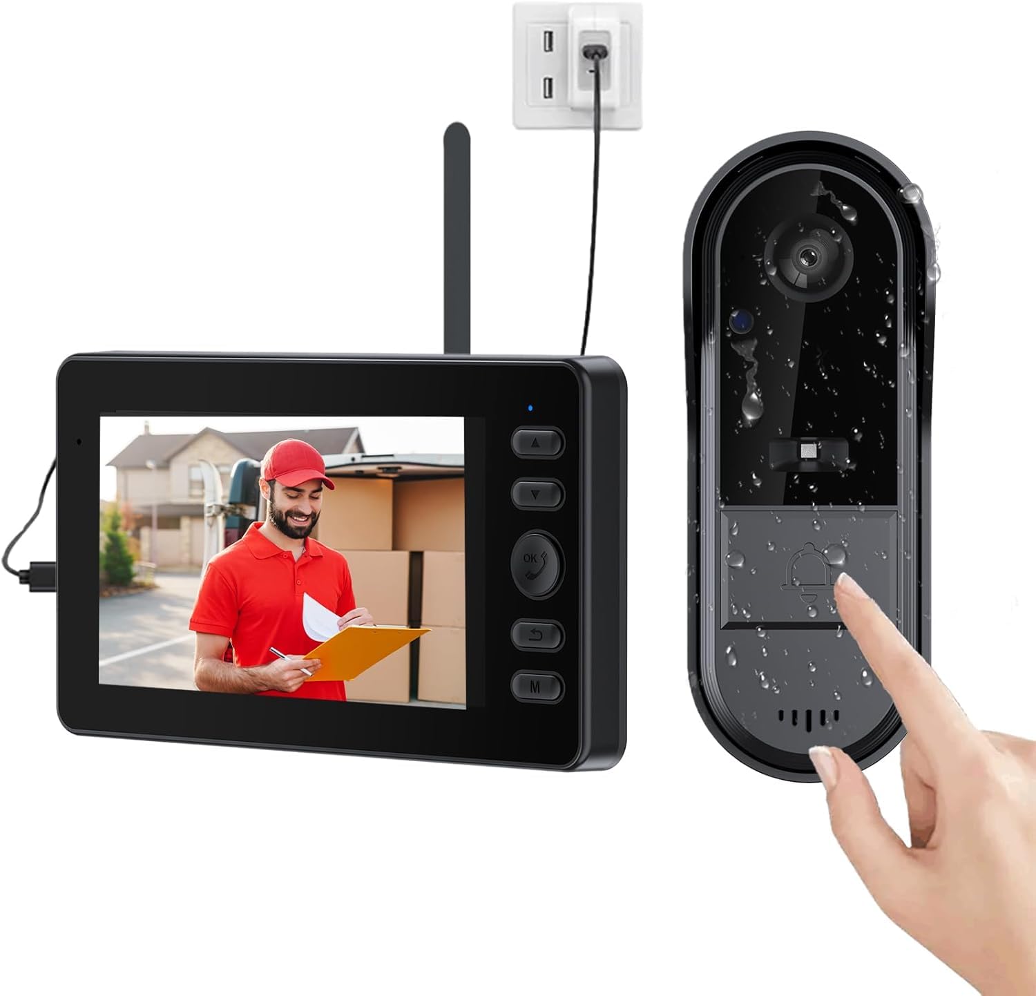 Zeerkeer Wireless Doorbell, 1080P Wireless Video Doorbell Camera with 4.3-inch IPS Screen Infrared Night Vision 70° Viewing Angle Wireless Video 2-way Intercom Doorbell USB Charging