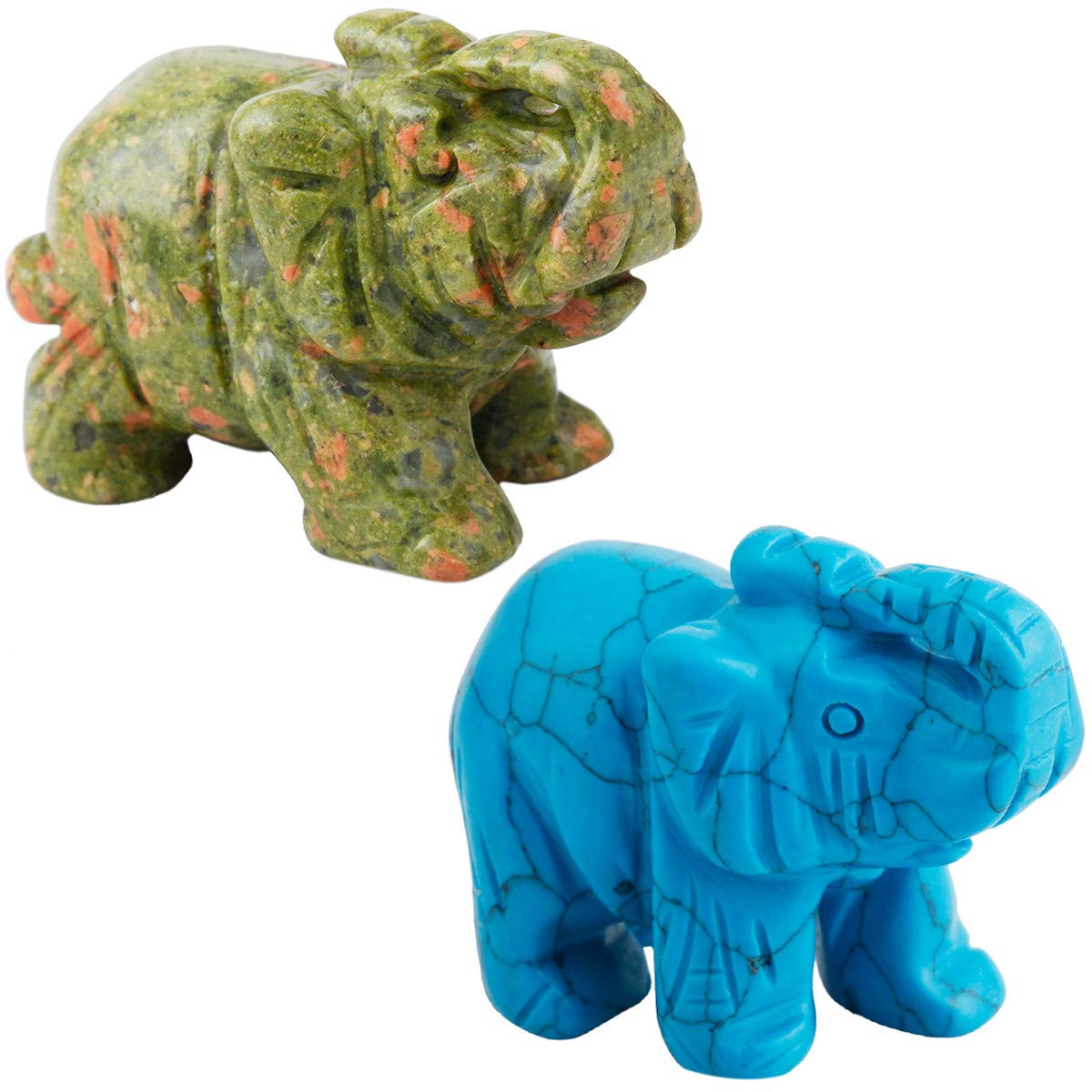 KYEYGWO Pocket Good Luck Elephant Carved Gemstone Lucky Elephant Ornaments Healing Crystal Figurines Statues for Decoration 1.5 Inches, Pack of 2