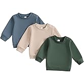 Arvbitana 3-Pack Unisex Toddler Baby Boy Girl Crewneck Sweatshirt Shirt Long Sleeve Pullover T-shirt Tops Solid Color Clothes