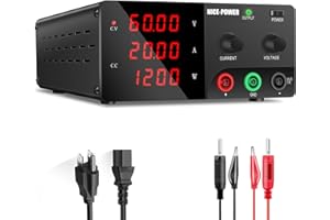 NICE-POWER DC Power Supply Variable, 0-60V 0-20A 1200W High Power Bench Power Supply with Encoder Knob & Output Switch, Benchtop Adjustable Switching Regulated Power Supplies for Repair/Test