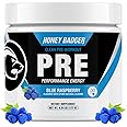 Honey Badger Pre Workout Powder, Keto Vegan Preworkout for Men & Women, Beta Alanine & Caffeine, Sugar Free Natural Energy Supplement, Blue Raspberry, 30 Servings