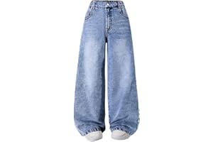 Nivne Tco Vintage Baggy Jeans for Girls - Loose Wide Leg Jeans with Five Pockets- Casual Denim Pants for Girls