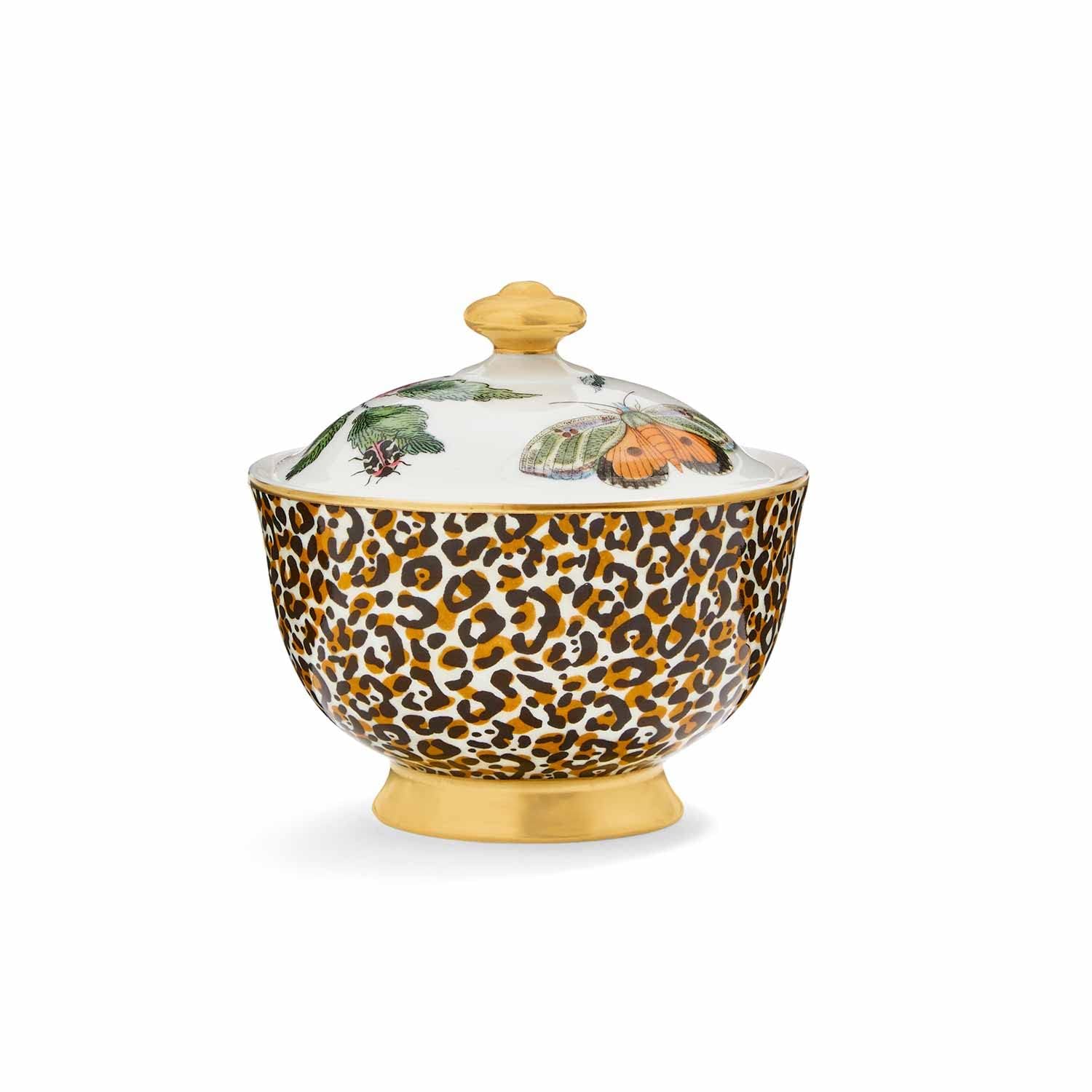 Spode x Creatures of Curiosity Covered Sugar Bowl - Leopard Print Design, Fine China with 22-Carat Gold Detailing, Elegant Sugar Pot Suitable for Everyday Use or Special Occasions