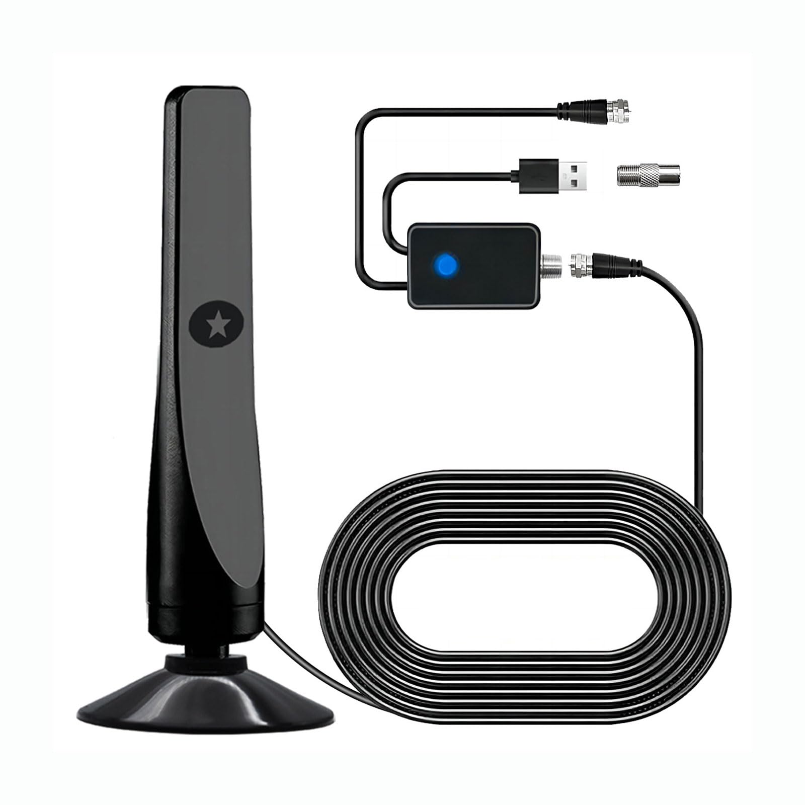 ANJAMI Indoor TV Aerial, 1080P 4K HD Digital TV Antenna 290 Miles Range Support 360° Acceptance Reception Freeview with Signal Booster 11.5ft Aerial Cable for All Local HDTV (TV Aerial-350)