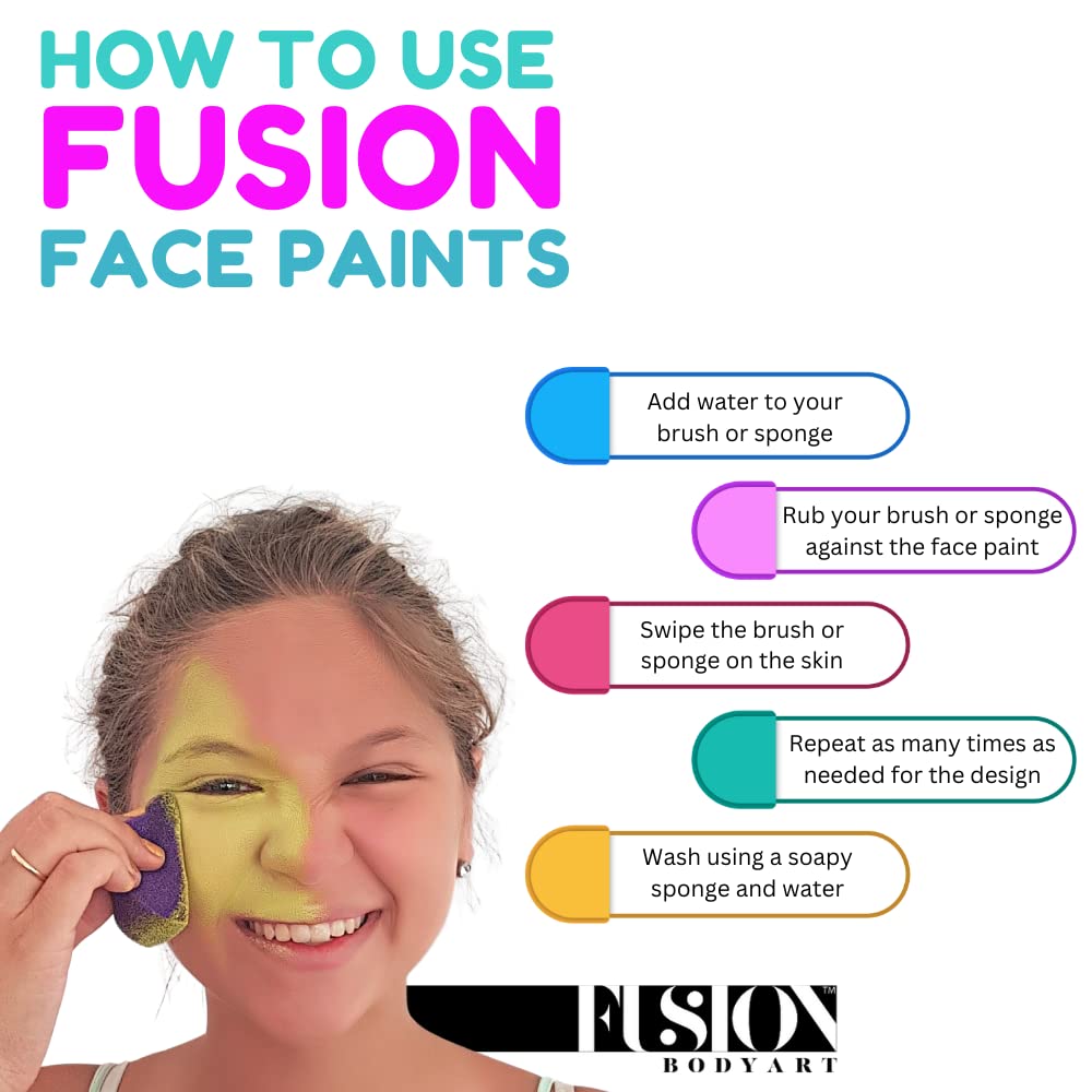 FUSION BODY ART Professional Quality Face Painting Palette - Rainbow Explosion | Safe & Non-Toxic Makeup Face Paint Kit for Kids & Adults | Rainbow Art Designs | Cosplay Washable Paint Supplies