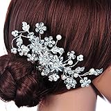 Pixnor Hair Pin Bridal Hair Comb for Wedding Crystal Rhinestones Pearls Decor(Silver)