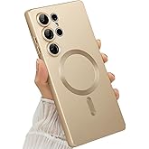 Amzfield Magnetic for Samsung Galaxy S25 Ultra Case for Women Men Girls [Compatible with MagSafe] [Camera Lens Protector] Matte Cute Slim Soft Silicone Bumper Shockproof Metallic Phone Case, Gold
