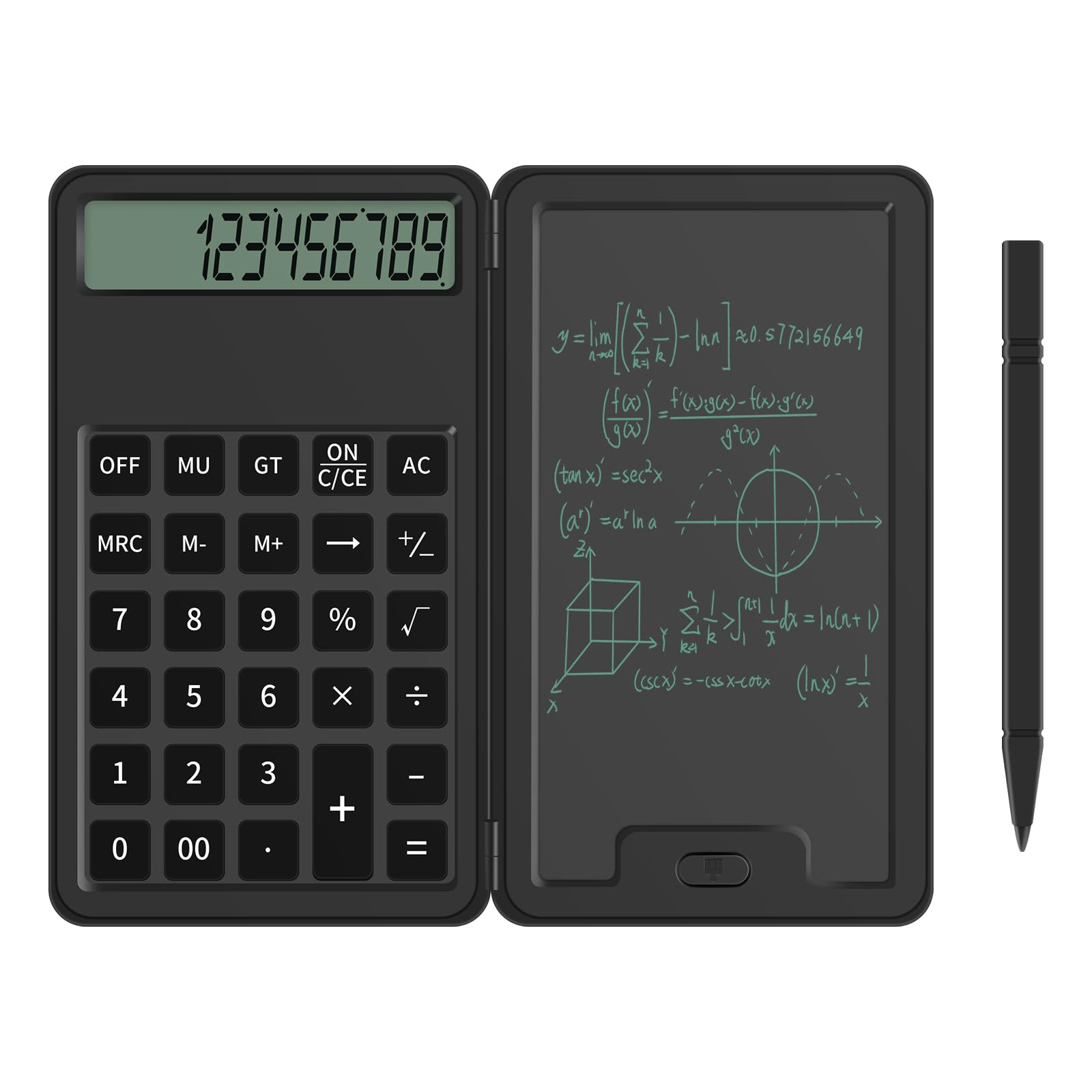 D dDraw Portable Basic Calculator with Notepad and Stylus 12-Digit Standard Calculator,with 5 Inch Erasable Writing Pad,Pocket Calculator for School,Office,Home and Business.