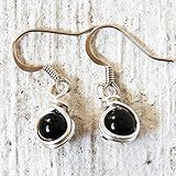 Black Onyx Drop Earrings Semi Precious Lightweight Wire Wrapped Jewelry