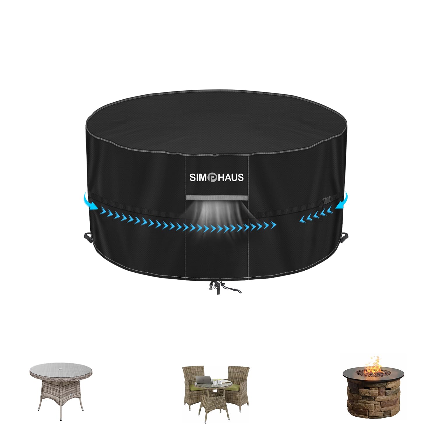 SIMPHAUS Small Round Garden Table Covers Waterproof Outdoor Furniture Covers for Garden Furniture Bistro Set Cover Circular Outdoor Coffee Table Cover Outside 420D Oxford Fabric Ø62x71cm