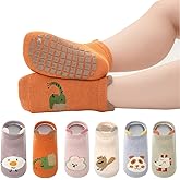 Kisgyst 6 Pairs Non Slip Toddler Socks Baby Boys Girls Cartoon Floor Girps Ankle Socks For 6-24 Months Infant Little Kids