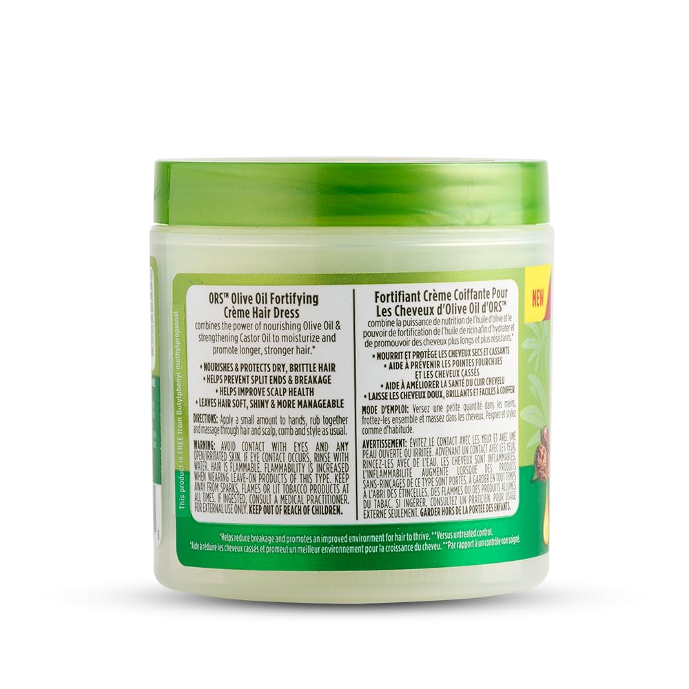 ORS Olive Oil Fortifying Cream Hair Dress Infused with Castor Oil for Strengthening 6 Ounce (Pack of 2)