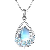LUHE Birth Flower Pendant Necklace Sterling Silver November Moonstone Teardrop Necklace Jewelry Gifts for Women Girls