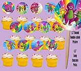 Party Over Here Barney Purple Dinosaur Double-Sided Cupcake Picks Cake Toppers -12 pcs