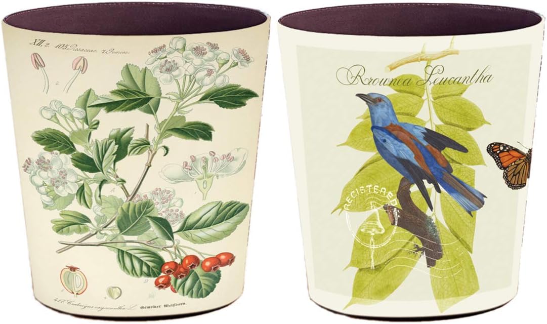 WOLFBUSH Wastebasket, 2Pcs 10L Retro Leather Waste Bin Round PU Leather Trash Can Waterproof Garbage Can Decorative Waste Paper Basket Without Lid for Home Kitchen Office