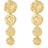 MURNA KARE Gold Statement Dangle Drop Earrings for Women - Vintage Geometric Rectangle Statement Earrings, Trendy Chunky Gold Jewelry | Vintage Jewelry Gifts for Women