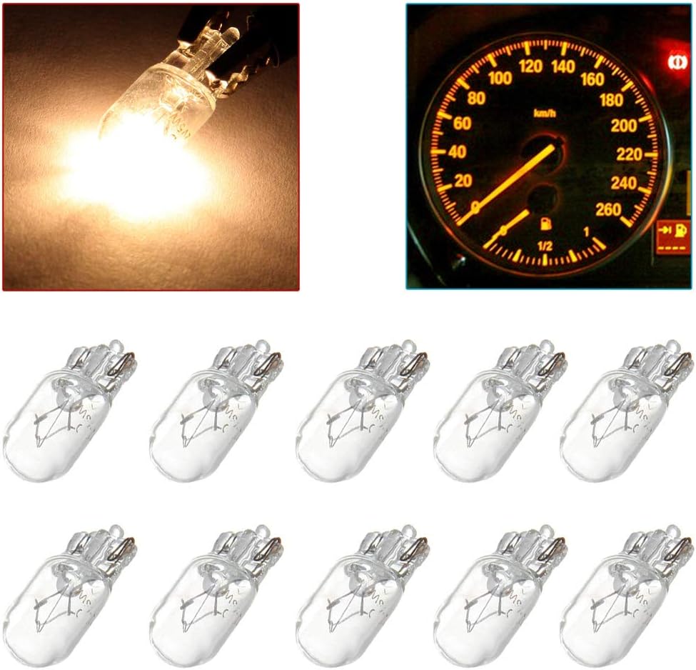 cciyu 10 Pack 194 168 T10 Warm White 12V 5W Instrument Gauge Cluster Dash Light Side Marker Clearance Light Halogen Bulb