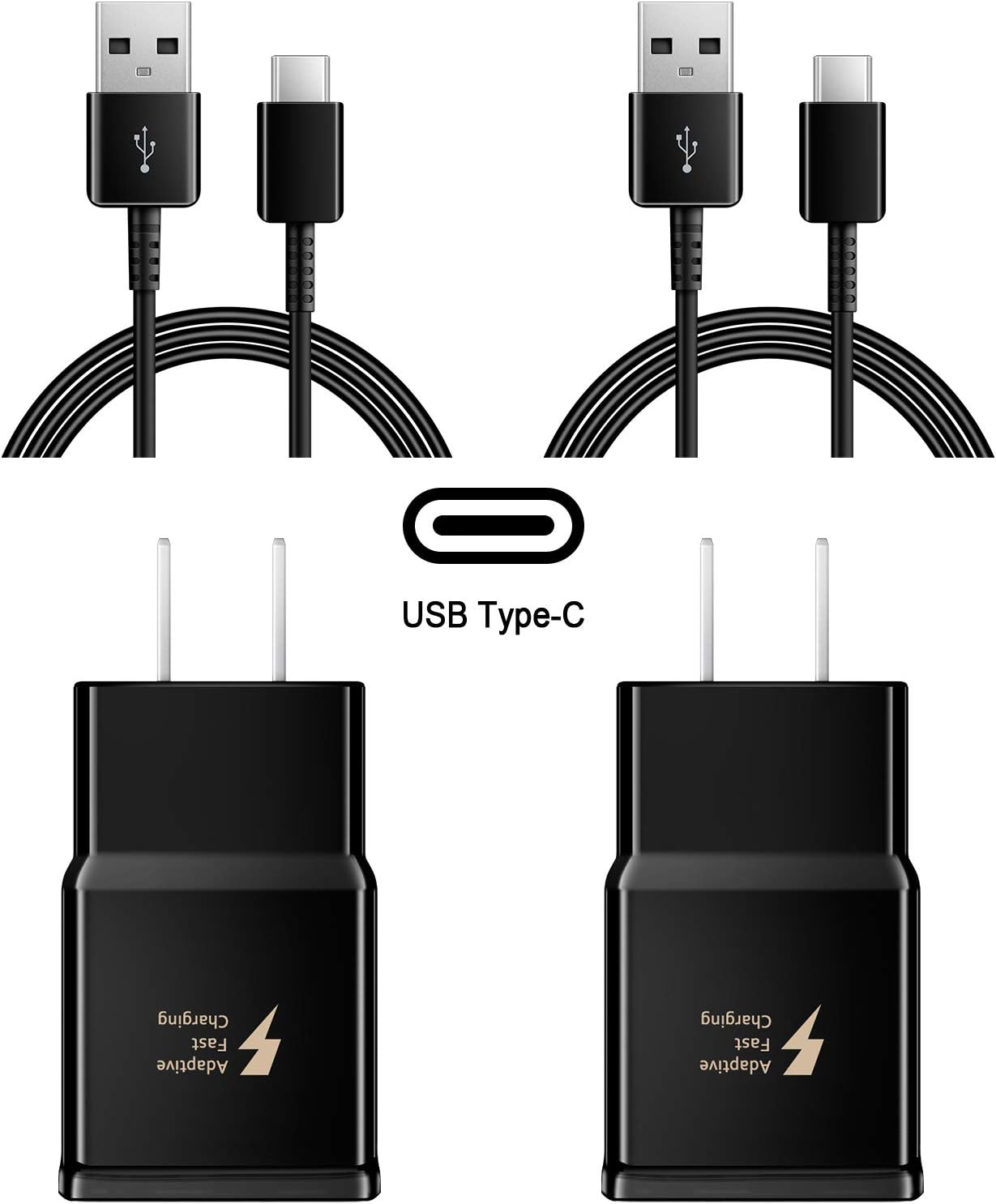 Adaptive Fast Wall Charger kit for Samsung Galaxy S8/S8 Plus/ S9/ S9 / S10/ S10 Plus/Note 8/ Note 9/Note 10, USB Type-C Cable True Digital Adaptive Fast Charging (2Wall Charger + 2 USB Cable 6.6FT)