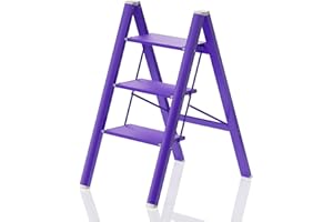 PLEDDANIO Step Ladder 3 Step Folding Ladders for Adults,Lightweight Aluminum Stepladder,330lbs Capacity Home Library Kitchen Office Purple Step Stool