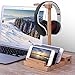 USB Charging Station Dock with Headphone Stand, Pinrui Charging Stand Organizer for Smartphones, Tablet and Other Gadgets - Multiple USB Charger Station & Cell Phone Docking Station (Wooden)