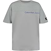 Calvin Klein Boys' Short Sleeve Graphic Crew Neck T-Shirt, Comfortable, Relaxed Fit, Tonal Block Quarry, 8