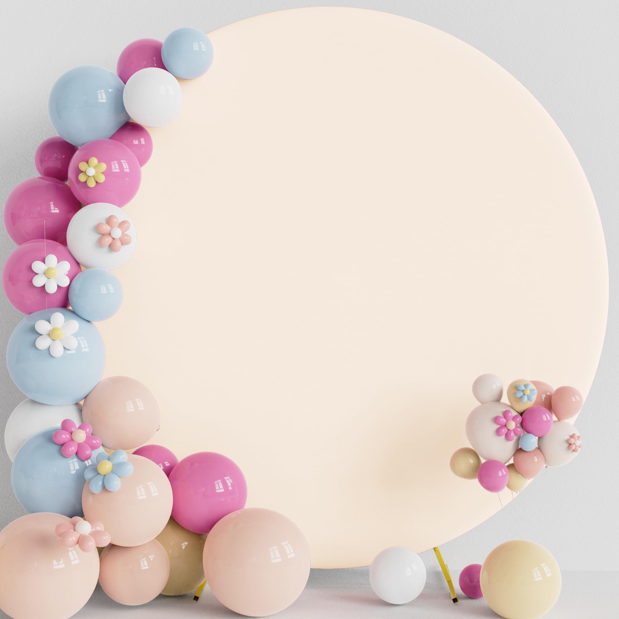 Photo 1 of Putros 7.2FT Round Backdrop Cover with Buckles Beige Polyester Fitted Circle Balloon Arch Cover for Wedding Birthday Party Decoration