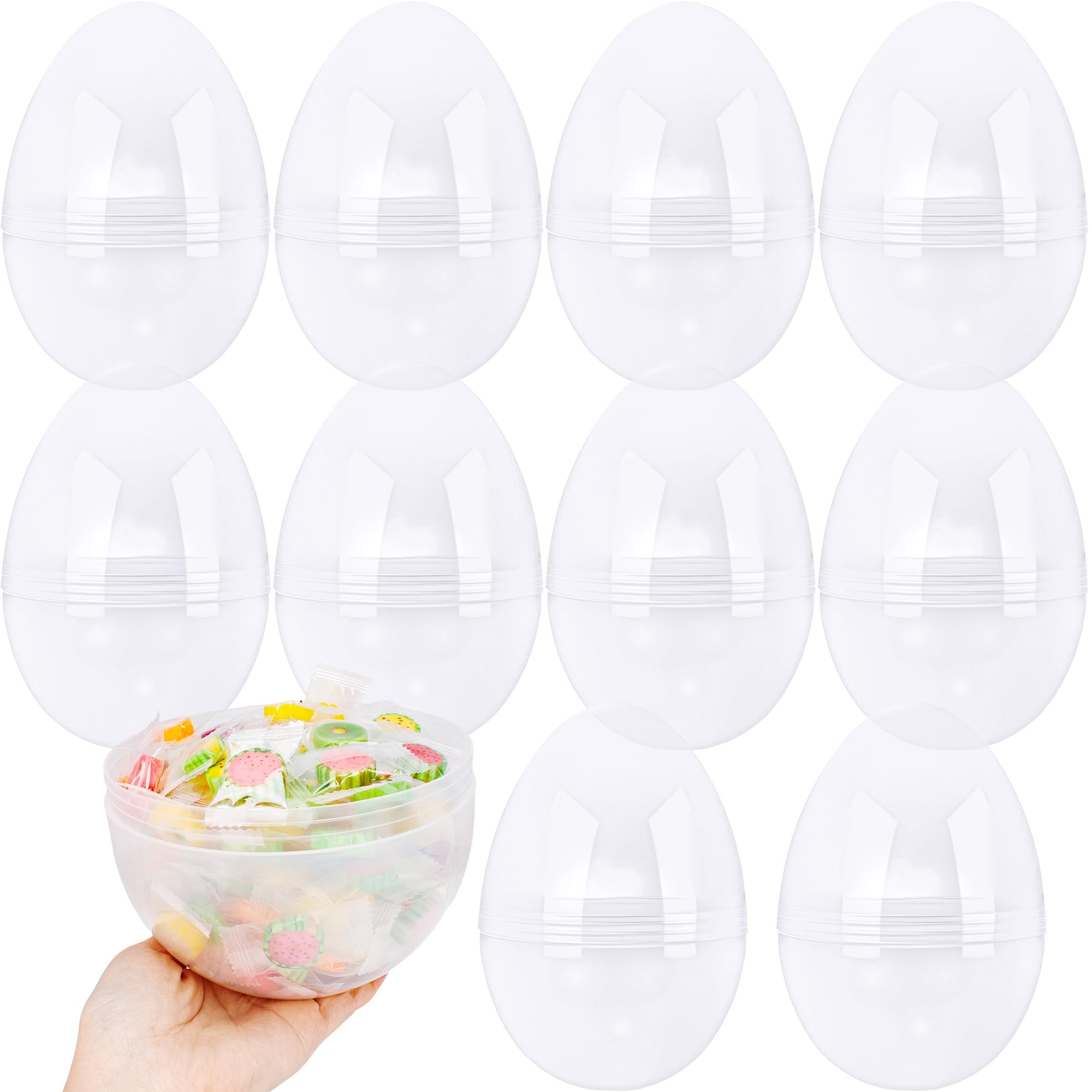 Barblog 12 Inch/ 10 Inch/ 8 Inch Giant Plastic Clear Easter Egg 5/ 7/ 9/ 10/ 12/ 15 Pcs Empty Oversize Easter Egg Jumbo Plastic Eggs Fillable for Easter Fillers Party Favor (10 Pcs - Clear (8 Inch))