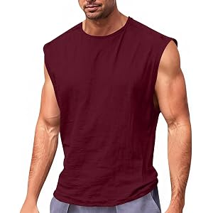 Linen Tank Top for Men Pocket Sleeveless Loose Fit Summer Shirt | Belly hiding loose fit adds easy coverage, front pocket sup