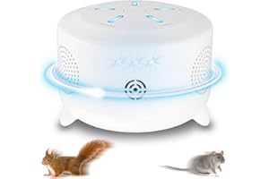 PUBAMALL Mice Repellent Indoor, Ultrasonic Mice Repellent, 360° Squirrel Repeller with 9 Strobe Lights, Repel Mouse/Squirrel/Bat for Attics, Houses, Barn