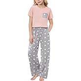 Arshiner Girls' Sleepwear Short Sleeve Long Pants Pajamas Sets Soft Loungwear for Kids