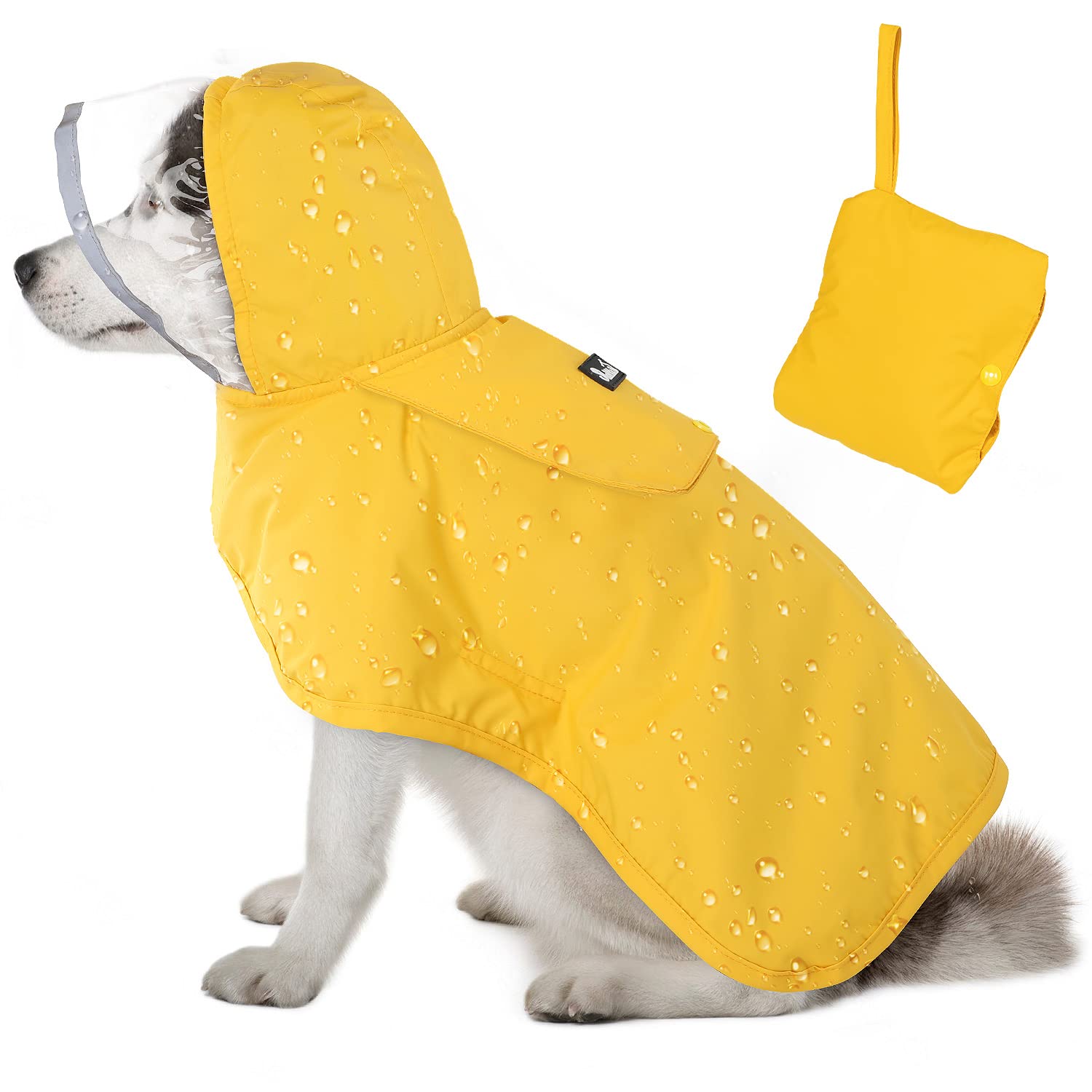 Photo 1 of Lukovee Dog Raincoat, Adjustable Dog Rain Jacket with Clear Hooded Double Layer for Large Medium Small Dogs Puppies, Waterproof Rain Coat Poncho with Reflective Storage Pocket & Rim (Yellow, L)