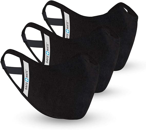 Amazon Com Safe Mate X Case Mate Cloth Face Mask Washable Reusable Adult S M Cotton With Filter 3 Pack Black