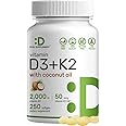 DEAL SUPPLEMENT Sunshine Vitamin D – Vitamin D3 2,000 IU with K2 MK7 50mcg – Infused with Virgin Coconut Oil – Support Healthy Bones, Teeth, and Immune System – Easy to Swallow