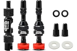 MUQZI Tubeless Presta Valve Stem Kits - No Leak Bike tubeless Valve Stems with Integrated Valve Core Remover Tool and Alloy Presta Valve Stem Caps for Bicycle, Black(40mm)