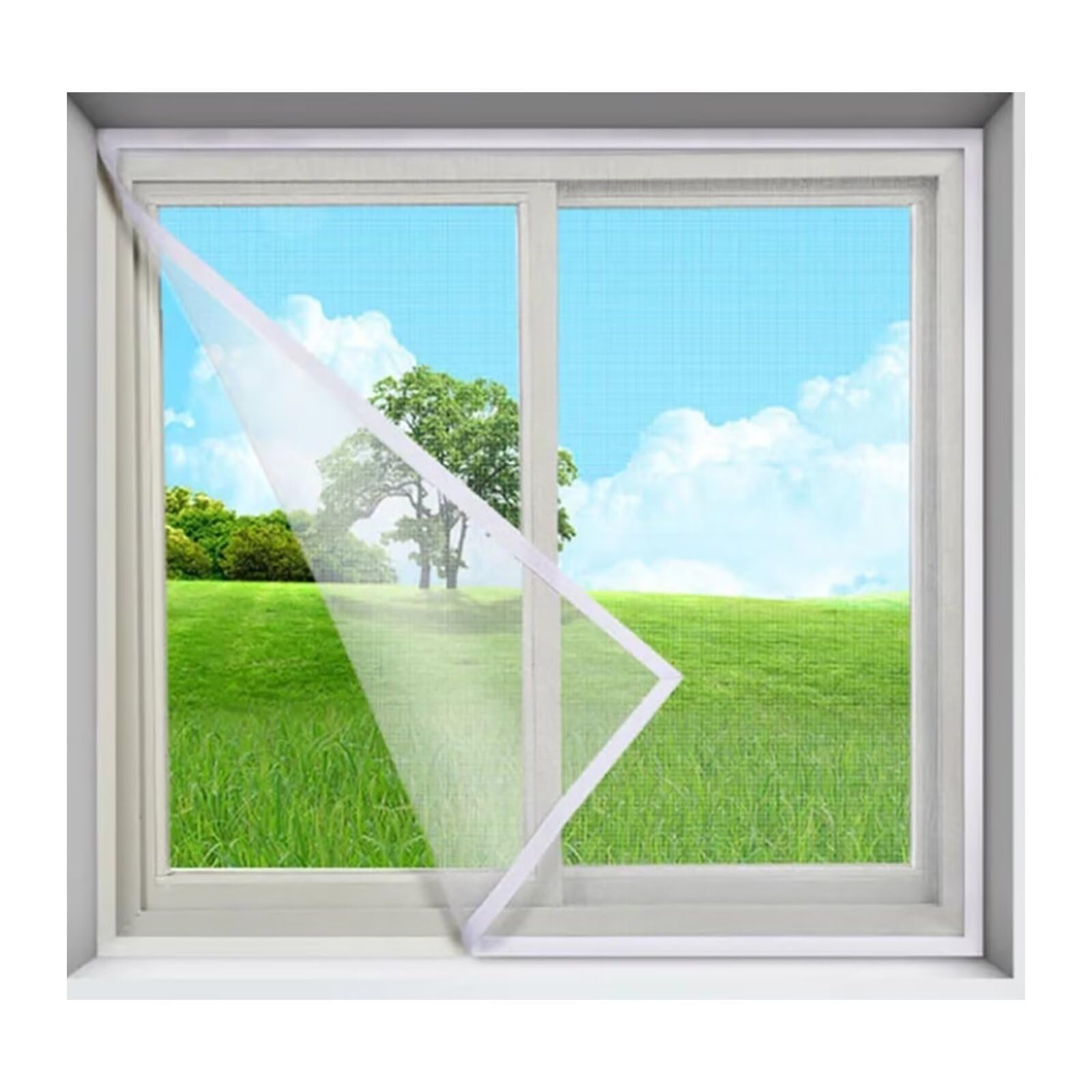 Fly Screen for Windows,95x150cm,Top to Bottom Seal Snaps Shuts Automatically for Balcony Sliding Doors,White