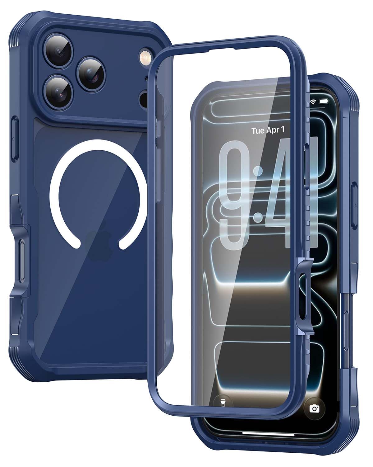 HayyaCase for iPhone 17 Pro Max Case Full-Body Case with Built-in Glass Screen Protector & Full Camera Protector, [Magnetic with MagSafe] Military Drop Proof Cover for iPhone 17 Pro Max 6.9",Blue
