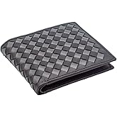 KUZE CLAN Premium Nappa Leather Wallet - Wallet for Men with Intrecciato Criss-Cross Design, 8 Card Slots, RFID Blocking - Expert Craftsmanship, Gift-Worthy Packaging(Black&Grey)
