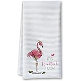 It's Flocktail Time Towel - Pink Flamingo Kitchen Towel - Martini Glass Vacation Beach Towels - Party Decoration - Flamingo Dish Towels - Fun Flamingo Lover - Cocktail Party Decoration 16×24 Inches