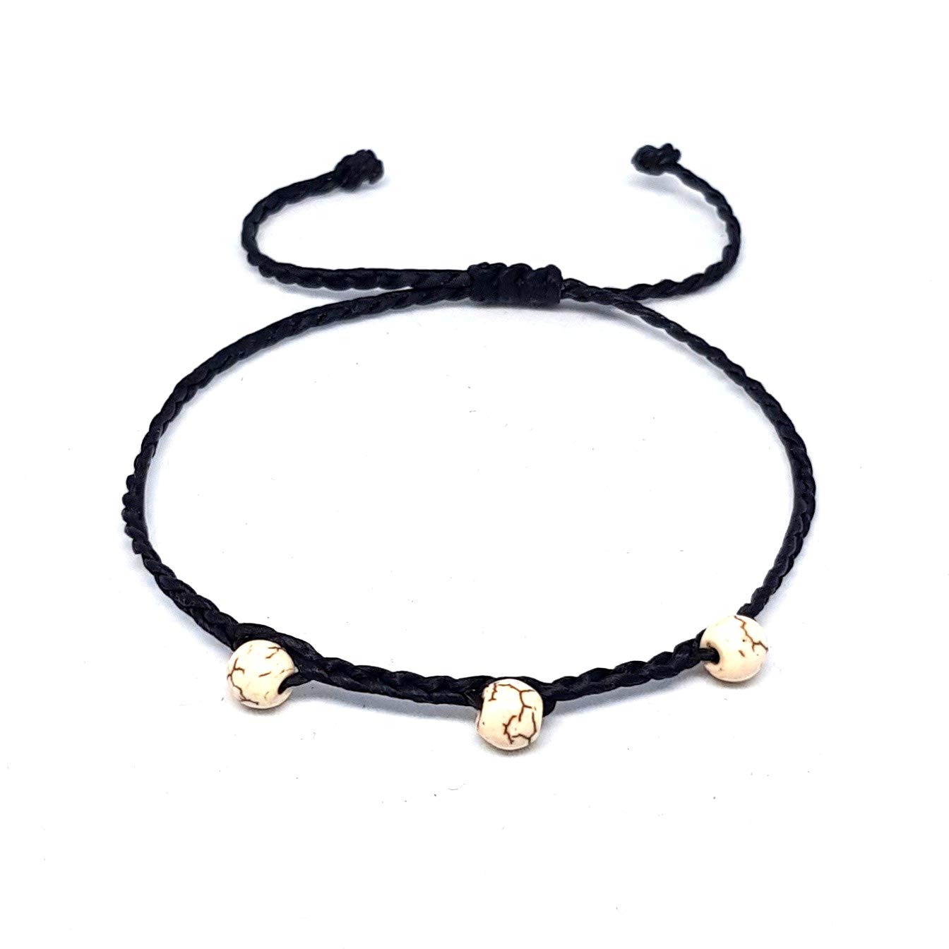 Origin Siam Handmade Gemstone Beaded Woven Bracelet | Bead Stone Healing Chakra Protection Energy Wristband | Adjustable Size Unisex for Men and Women (Ivory 3 Bead)