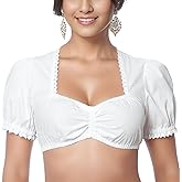 Jdlsppl Women's Dirndl Cotton Blouse Short Sleeve German Crop Top Soft Oktoberfest Shirt Summer Bavarian Shirt