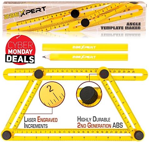IMPROVED Angle-izer Measuring Ruler & Template Tool for All Angles & Shapes,Ultimate Multi Angle Finder, Great for Handymen/Builders/Craftsmen & DIY+ 2 Carpenter Pencils BONUS by 2BExpert