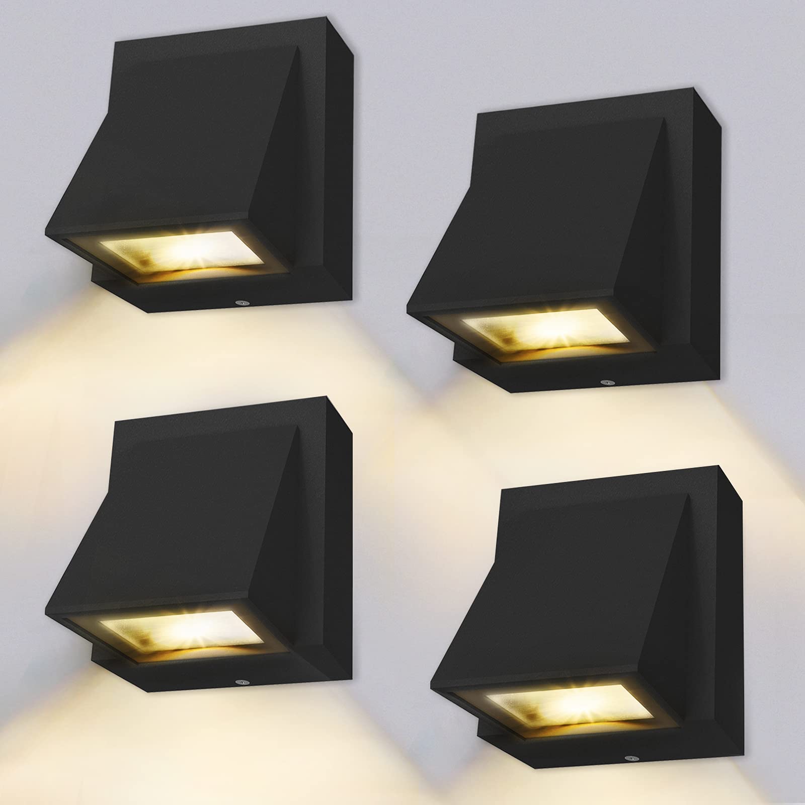 BENMA Wall Light - 4 Pieces, 8 W LED Wall Lamp Outdoor/Indoor, Wall Lamp Warm White 3000 K Outdoor Wall Light IP65 for Bedroom, Living Room, Bathroom, Black