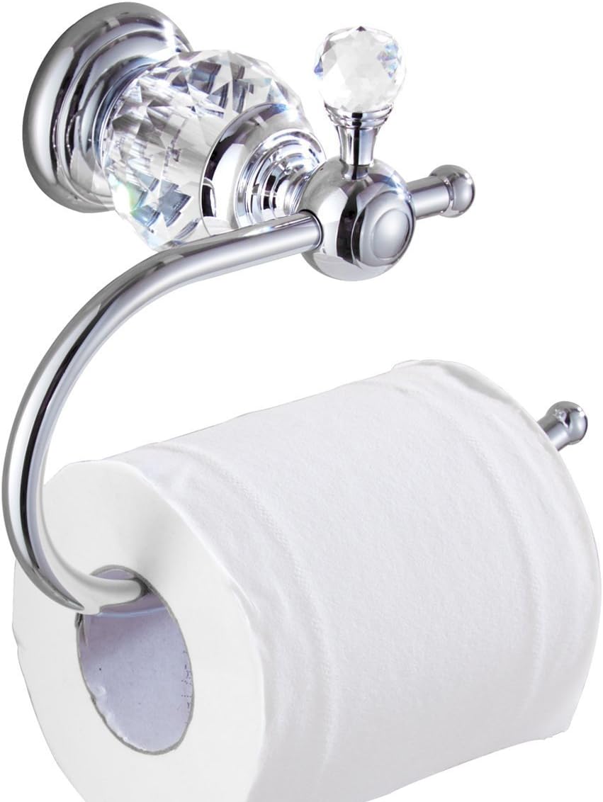 MANCEL Crystal Toilet Roll Holder Brass Bathroom Hardware Hooks High Shine Polished Chrome Finish