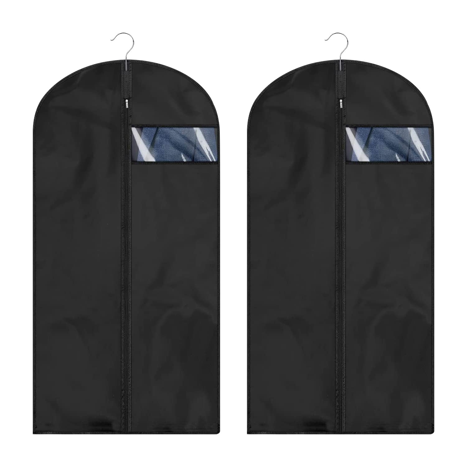 2-piece clothes dust cover, hanging clothes bag, clothes protection bag, zipper and transparent window, dress cover, suitable for storing suits, coats, dresses, dresses, etc. (60 * 150cm)