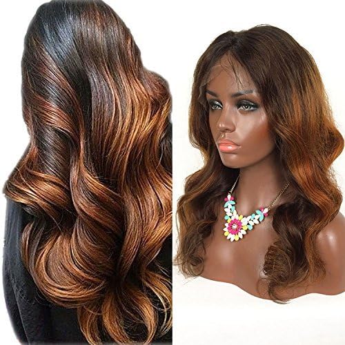 Body Wave Lace Front Wig Ombre Glueless Lace Front Human Hair Wig Brazilian Lace Front Wig for Black Women Bleached Knots Natural Hairline 14 inch