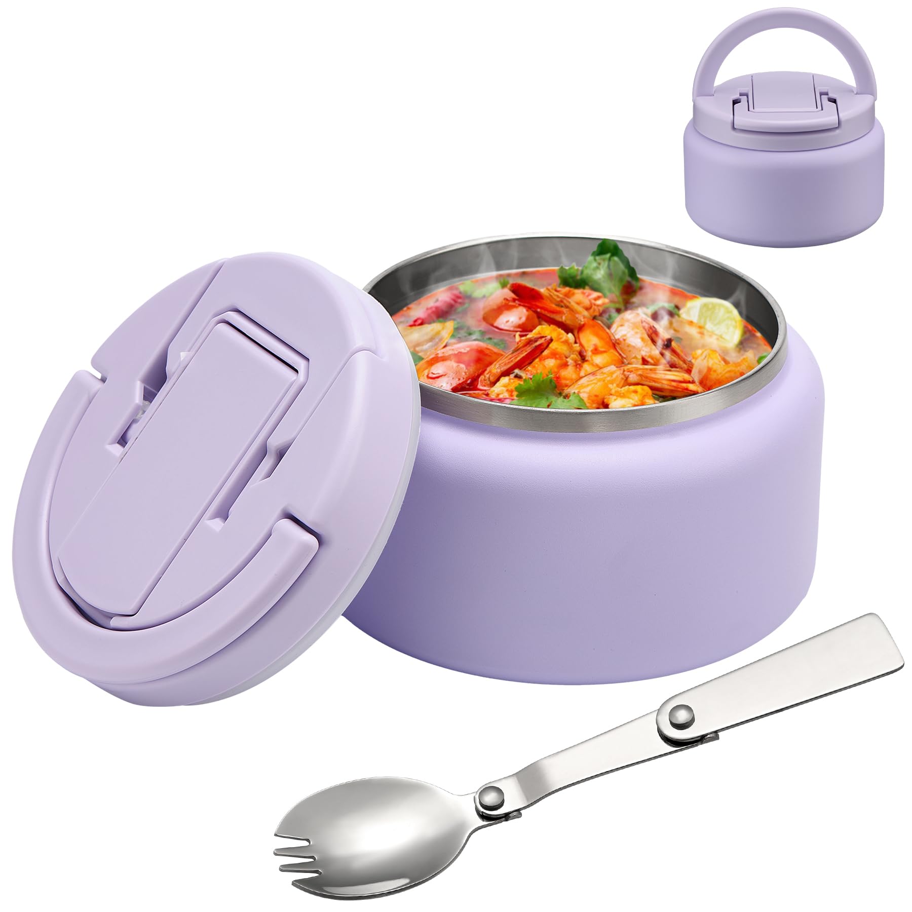 Photo 1 of 13.5oz Soup Thermo for Hot Food Kids Insulated Vacuum Food Jar with Buckle Lid,Wide Mouth Leakproof Stainless Steel Lunch Container with Spoon-Purple